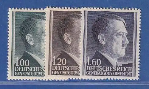 Generalgouvernement 1944 Freimarken Adolf Hitler Mi.-Nr. 86-88 B Satz 3 Werte **