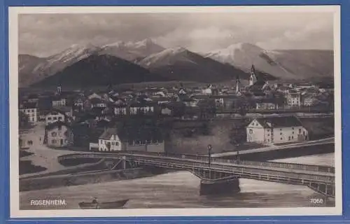 Alte AK Bayern Rosenheim Panorama mit Innbrücke, ungelaufen