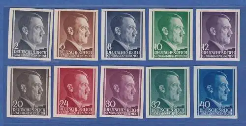 Generalgouvernement 1941 Freimarken Hitler UNGEZÄHNT Lot 10 Werte **