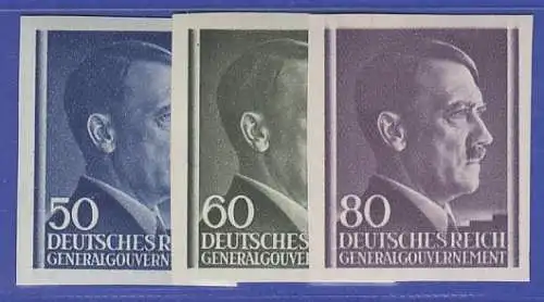 Generalgouvernement 1943 Adolf Hitler Mi.-Nr. 110-112 UNGEZÄHNT Satz 3 Werte ** 