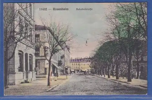 Alte AK Bayern Rosenheim Bahnhofstraße, gel. 1918