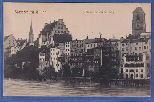 Alte AK Bayern Wasserburg am Inn Partie am Inn mit der Burg gel. 1918