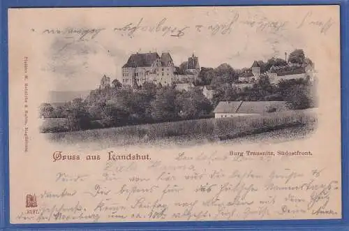 Alte AK Bayern Gruß aus Landshut Burg Trausnitz Südostfront  gel. 1909