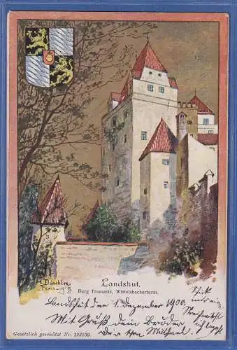 Alte AK Bayern  Landshut Burg Trausnitz Wittelsbacherturm gel. 1900