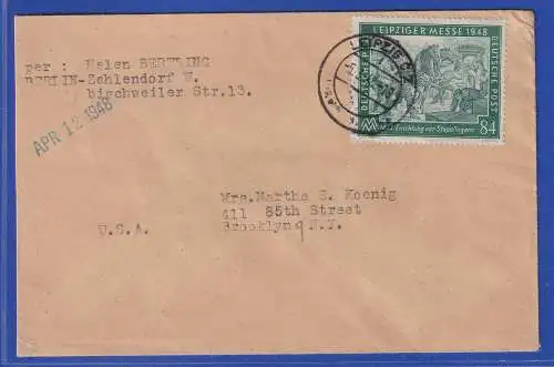 Allg. Besetzg. 1948 Auslandsbrief gelaufen von Leipzig nach Brooklyn N.Y. USA