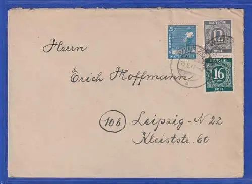 Allg. Besetzg. 1947 Brief mit ZSD S 294 in MiF gel. von Wurzen n. Leipzig