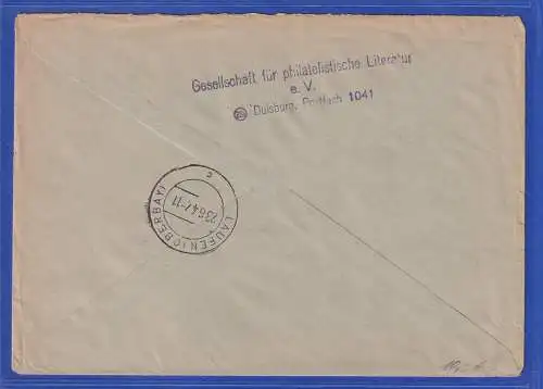 Allg. Besetzg. 1947 2 Unterrandstücke auf R-Brief gel. von Duisburg nach Laufen