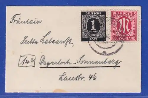 Allg. Besetzg. 1946 Briefchen gel. von Stuttgart-Degerloch n. Degerloch-Sonnenb.