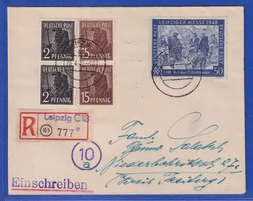 Allg. Besetzg. 1948 R-Brief gelaufen von Leipzig nach Niederbobritzsch