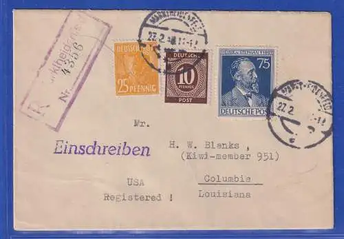 Allg. Besetzung 1948 Auslands-R-Brief gel. von Martheidenfeld nach Columbia/LA