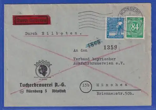 Allg. Besetzung 1947 Eil-Brief gelaufen von Nürnberg nach München