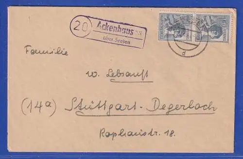 Allg. Besetzg. 1947 Brief gelaufen von Ackenhaus (Seesen) n. Stuttg.-Degerloch