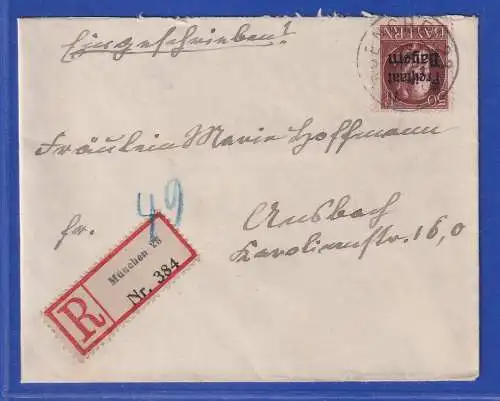 Bayern 1920 Freistaat 50 Pfg Mi.-Nr. 161 auf R-Brief O MÜNCHEN nach Ansbach 