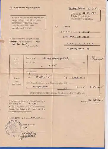 Allg. Besetzg. 1947 Spruchkammer-Sühnebescheid gel. von Augsburg n. Haunstetten