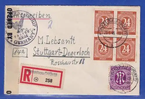 Allg. Besetzg. 1946 Zensur-R-Brief gel. von Künzelsau nach Stuttgart-Degerloch