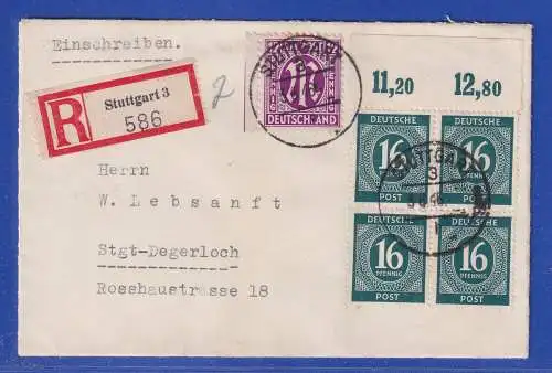 Allg. Besetzg. 1946 R-Brief gel. von Stuttgart nach Stuttgart-Degerloch