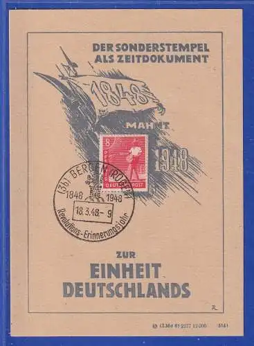 Allg. Besetzung 1948 Mi.-Nr. 945 mit So.-O BERGEN (RÜGEN) auf Gedenkkarte