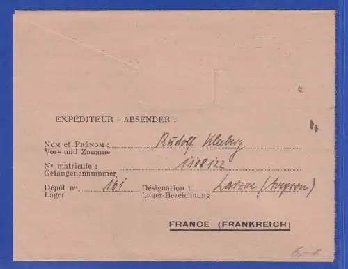 Kriegsgefangenenpost gebührenfrei vom Lager Larzac (FR) nach München