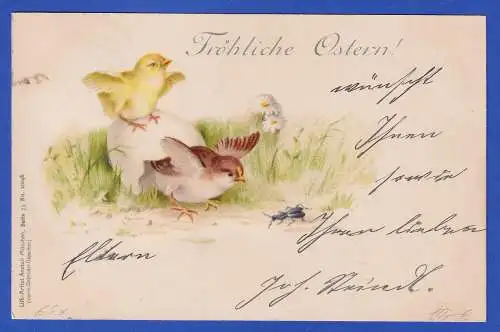 Bayern 1900 Wappen 2 Pfg. Mi.-Nr. 65x auf Bildpostkarte Ostergruß O München