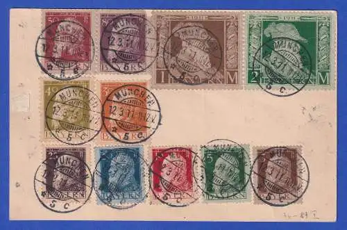 Bayern 1911 Luitpold Mi.-Nr. 76-87 I O MÜNCHEN auf Postkarte gel. in München