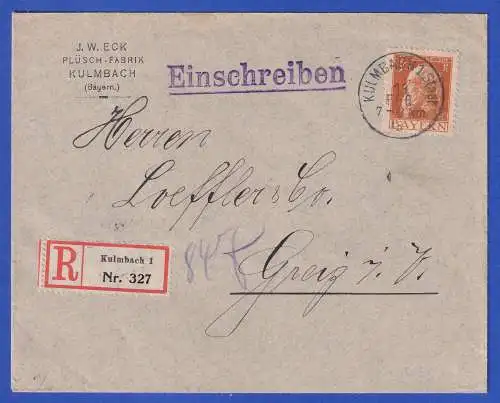 Bayern 1913 Luitpold 30 Pfg Mi.-Nr. 81 II O KULMBACH auf R-Brief nach Greiz