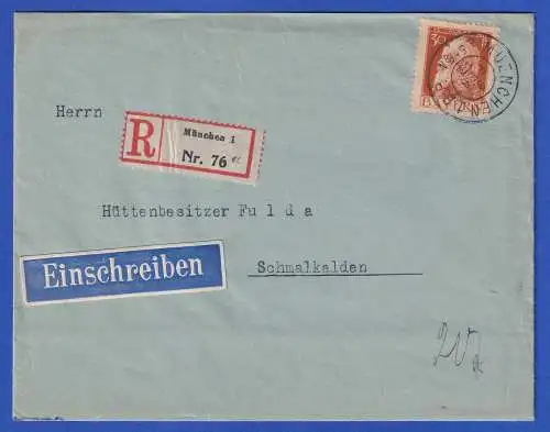 Bayern 1913 Luitpold 30 Pfg Mi.-Nr. 81 II O MÜNCHEN auf R-Brief n. Schmalkalden