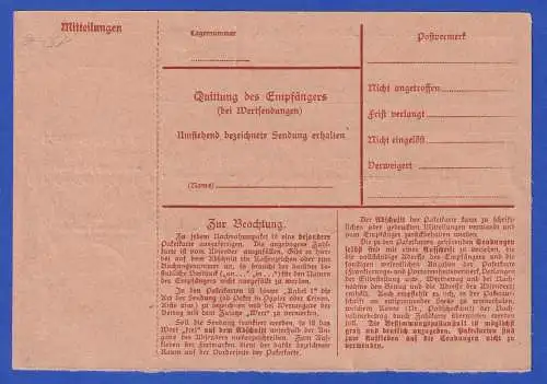 Bayern 1918 Nachnahme-Paketkarte mit Mi.-Nr. 97 und 101 II in MiF O WUTZLHOFEN