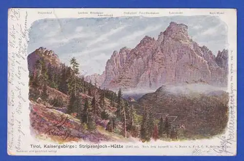 AK Stripsenjochhütte mit Österreichisch-Bayerischer Mischfrankatur 1902