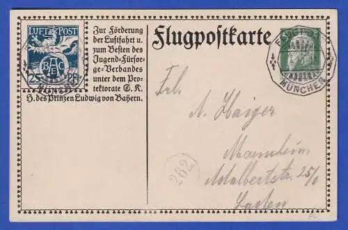 Bayern 1912 GA Flugpostkarte Mi.-Nr. SFP1/02 von München nach Mannheim