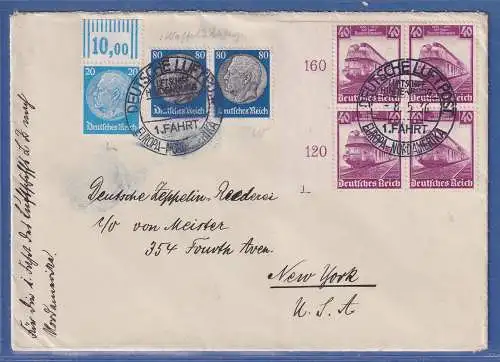 Dt. Reich 1936 Zeppelinbrief LZ129 Hindenburg mit Mi.-Nr. 583 Rand-Viererblock