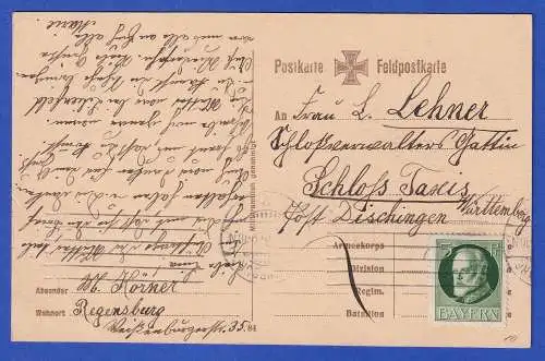 Bayern 1915 Feldpostkarte Dt. Kriegsflotte mit Mi.-Nr. 95 I O REGENSBURG