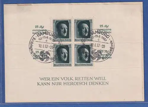 Dt. Reich 1937 Kulturförderung Mi.-Nr. Block 9 mit So.-O HAMBURG auf Briefstück