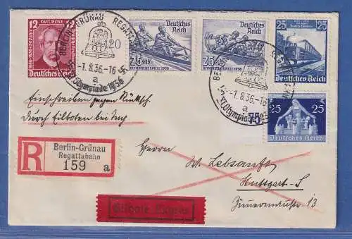 Dt. Reich 1936 Eil-R-Brief mit Olympia-So.-O auf Mischfrankatur nach Stuttgart