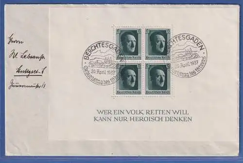 Dt. Reich 1937 Mi.-Nr. Block 7 mit So.-O BERCHTESGADEN a. Brief nach Stuttgart