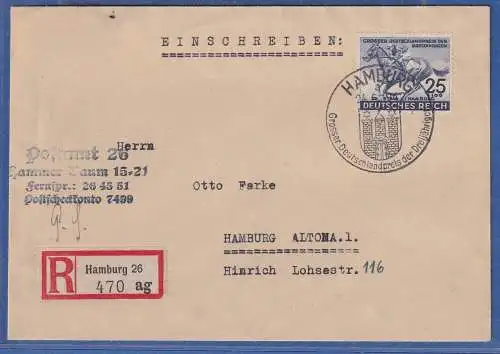 Dt. Reich 1942 Deutsches Derby Mi.-Nr. 814 als EF auf R-Brief mit So.-O HAMBURG