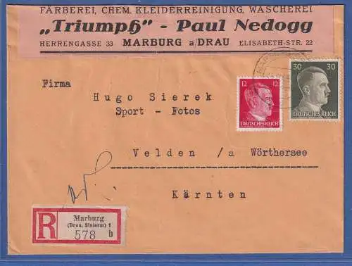 Dt. Reich 1942 Hitler Mi.-Nr. 788,794 als MiF auf R-Brief O MARBURG (Drau, Stm.)