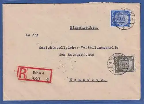 Dt. Reich 1933 Hindenburg Mi.-Nr. 471 und 490 als MiF auf R-Brief O BERLIN