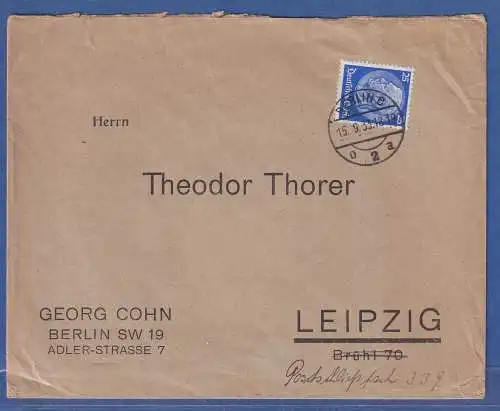 Dt. Reich 1933 Hindenburg 25 Pfg. Mi.-Nr. 522 als EF auf Brief O BERLIN 