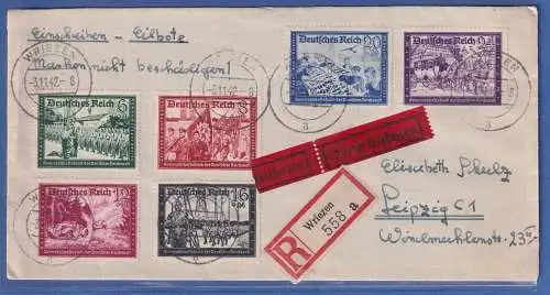 Dt. Reich 1942 Kameradschaftsblock Mi.-Nr.773-778 Satz auf Eil-R-Brief O WRIEZEN