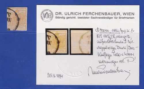 Österreich 1850 1 Kreuzer Mi.-Nr. 1X DG doppelseitiger Druck O gpr. Ferchenbauer