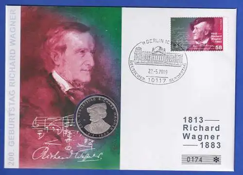 Numisbrief 2013 mit 10 € Gedenkmünze Richard Wagner und Marke Bund Mi.-Nr. 3008