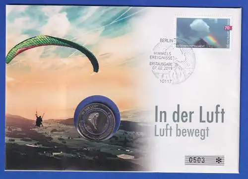 Numisbrief 2019 mit 10 € Polymermünze In der Luft und Marke Bund Mi.-Nr. 3442