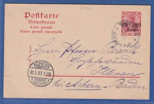 Dt. Post in der Türkei GA Postkarte Mi.-Nr. P 11X O SMYRNA nach Achern 1907