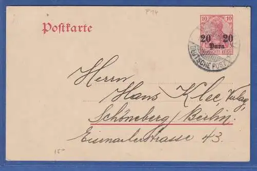 Dt. Post in d. Türkei GA Postkarte Mi.-Nr. P14 O CONSTANTINOPEL nach Berlin 1909