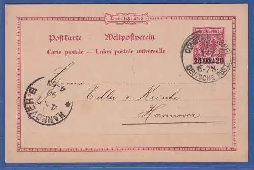 Dt. Post in d. Türkei GA Postkarte Mi-Nr. P1II O CONSTANTINOPEL n. Hannover 1890