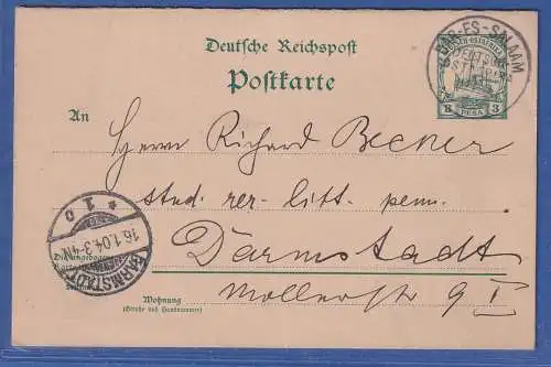 Deutsch-Ostafrika GA Postkarte Mi.-Nr. P15 O DAR-ES-SALAAM nach Darmstadt 1904