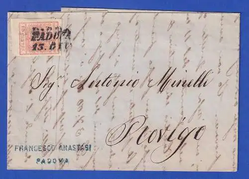 Lombardei-Venetien 1856 Wappen 15 C Mi.-Nr. 3Y auf Brief O PADOVA nach Rovigo