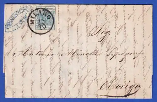 Lombardei-Venetien 1853 Wappen 45 C Mi.-Nr. 5Xc auf Brief O MILANO nach Rovigo