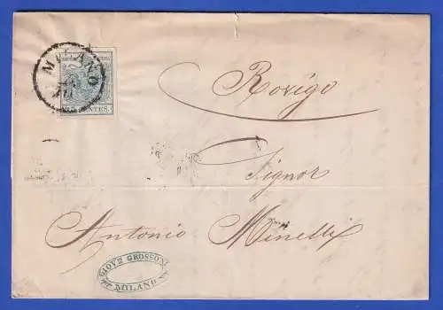 Lombardei-Venetien 1853 Wappen 45 C Mi.-Nr. 5Xa auf Brief O MILANO nach Rovigo