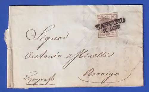 Lombardei-Venetien 1853 Wappen 30 C Mi.-Nr. 4Xa auf Brief O BASSANO nach Rovigo